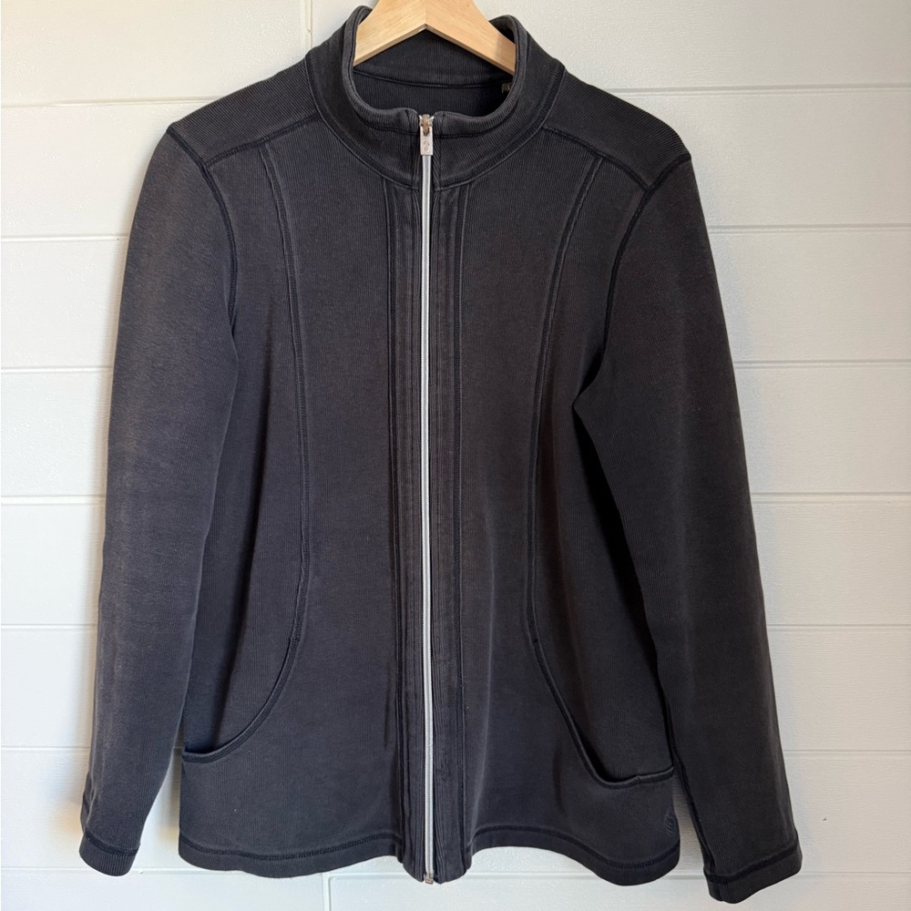 TOMMY BAHAMA Full Zip 100% Cotton Gray Sweatshirt with Side Pockets Size Large